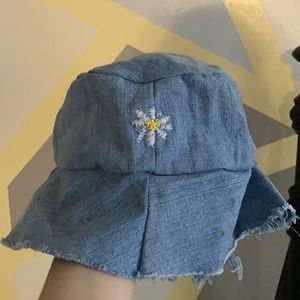 hand made hand embroidered jean bucket hat!